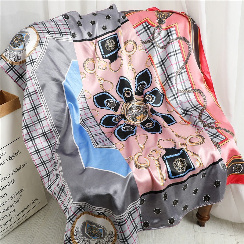 Blush Checks Satin Square scarf