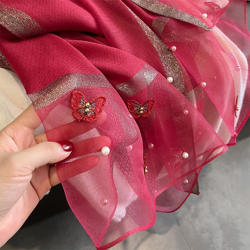 Maroon Love Organza