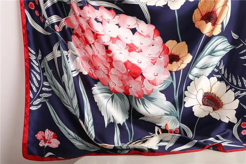 Flower Art Satin Square Scarf
