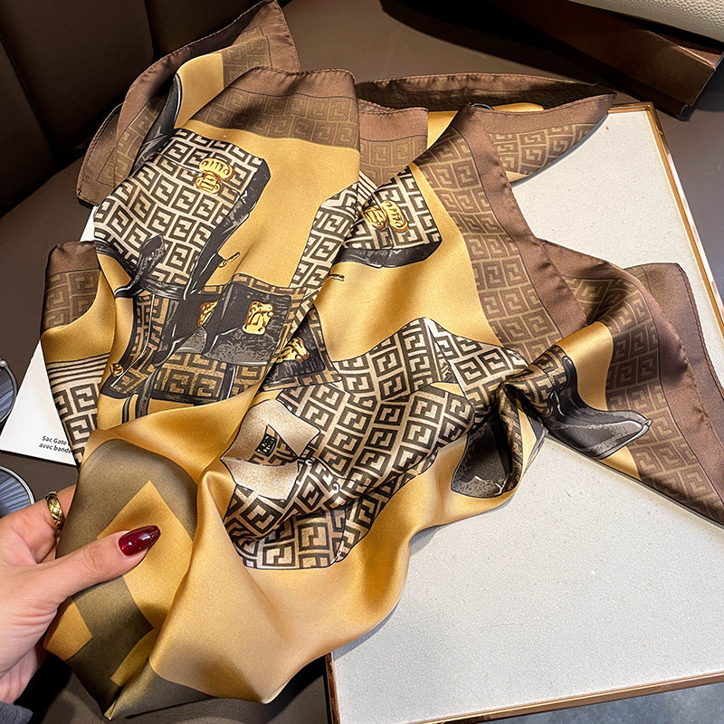 Straw Bag Square Silk Stole