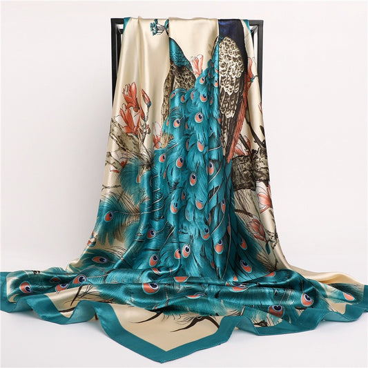 Peacock Feather satin scarf